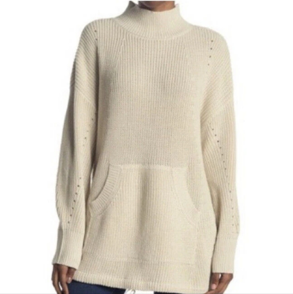 RDI Nordstrom Women's Kangaroo Pouch Sweater Beige Size Large Mock Neck